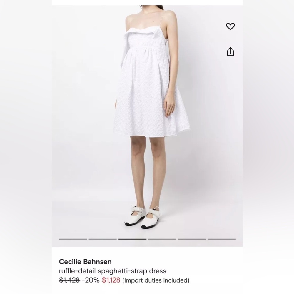 Cecilie Bahnsen Ruffle Detail Spaghetti Strap Dress 2 NWT White Dainty Wedding S